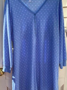Charter Club Blue Polka Dot Long Sleeve Nightgown